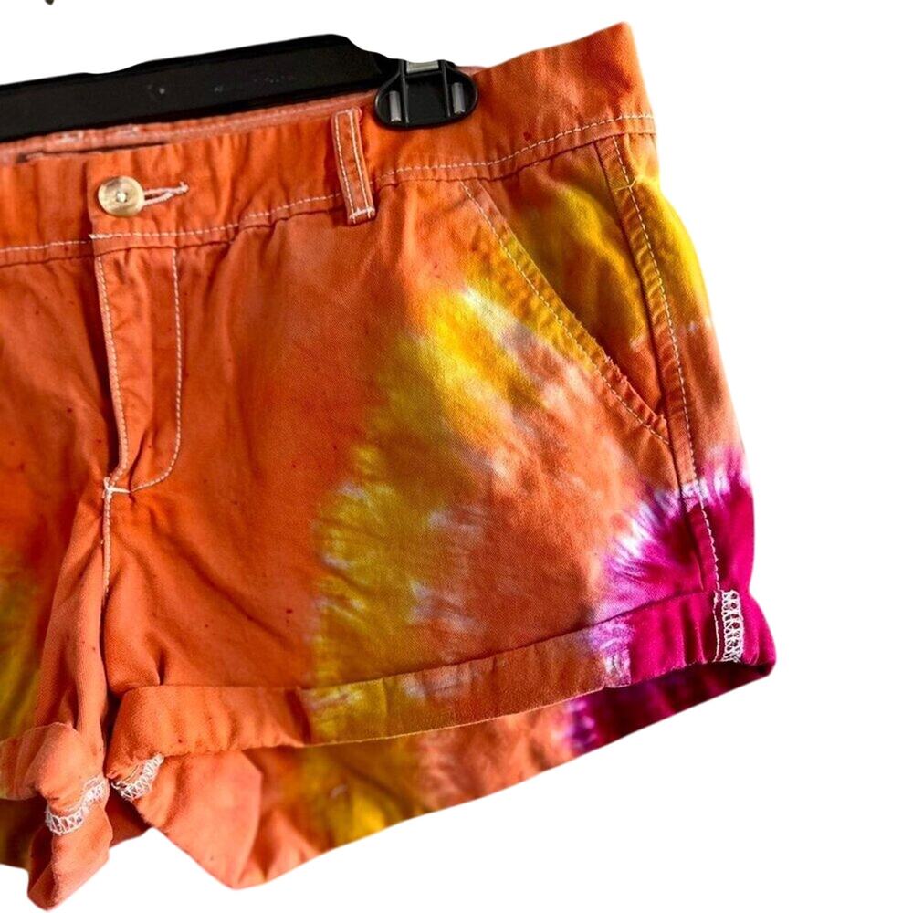 Womens Shorts Size 12 Orange Tie Dye Reworked Summer Vacation Resort Beachy Fun - Picture 4 of 8